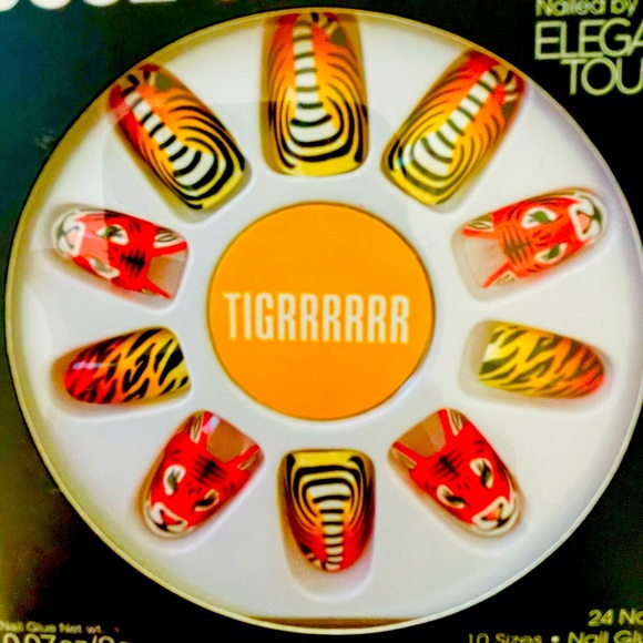 NWT HOUSE of HOLLAND Tigerrrrrrr ANIMAL Print Glue on FINGER NAIL Set - Picture 1 of 6